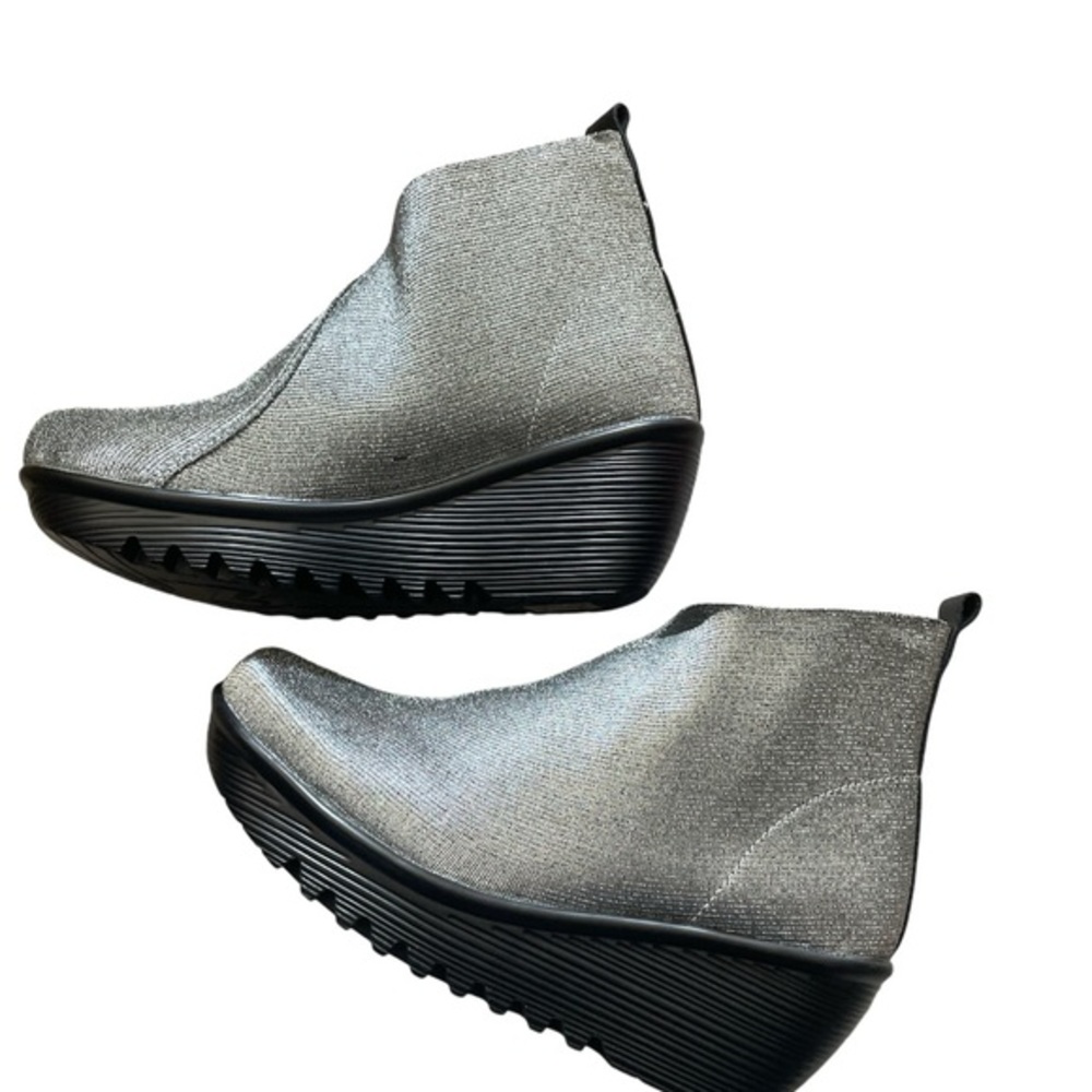 Bernie Mev Maile X Wedge Ankle Boots in Silver Metallic Woven Textile